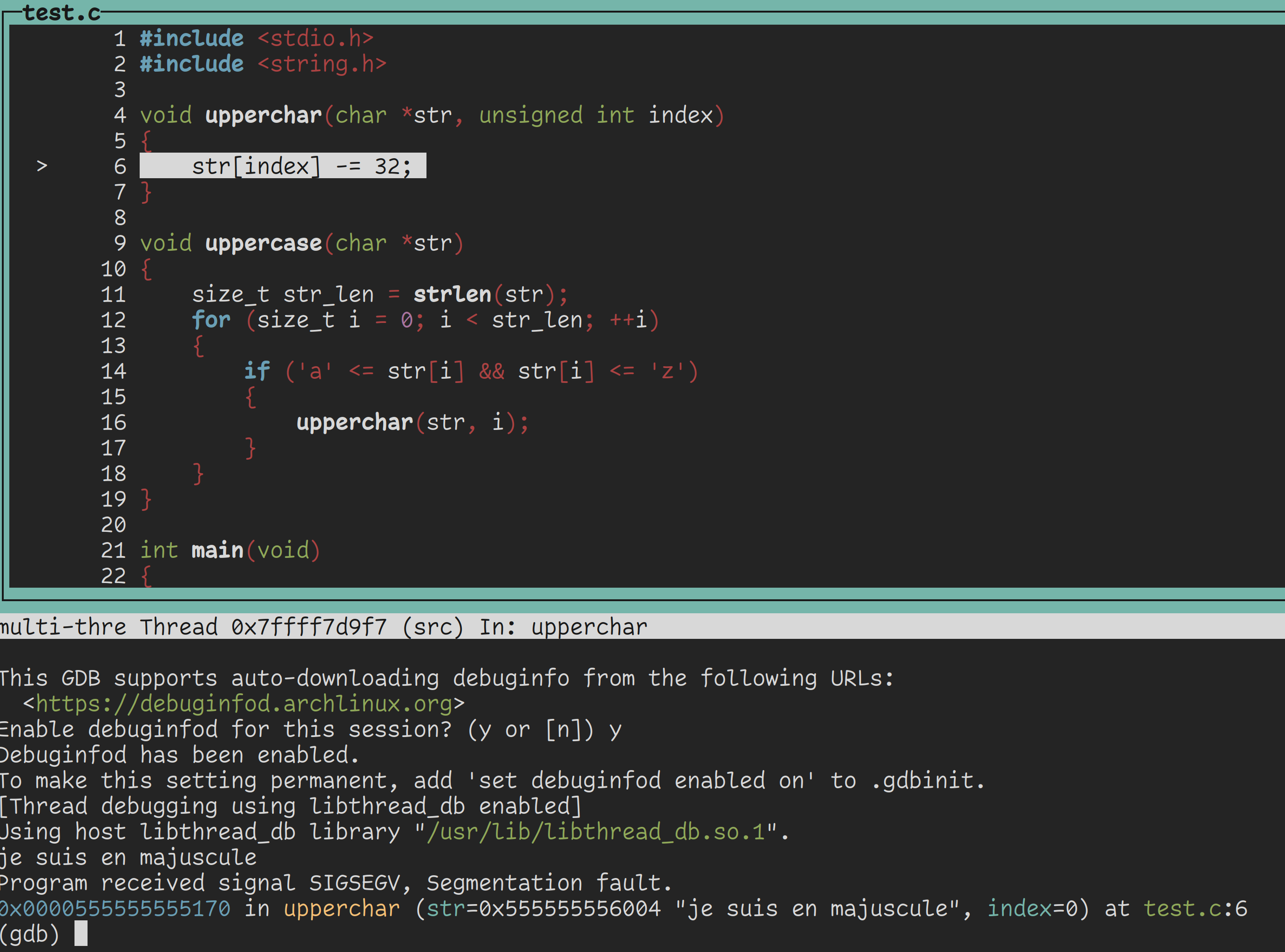 gdb affiche le segfault