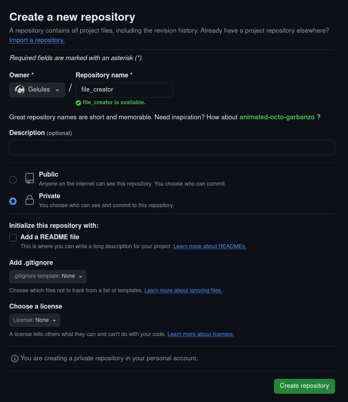 Création du projet sur GitHub